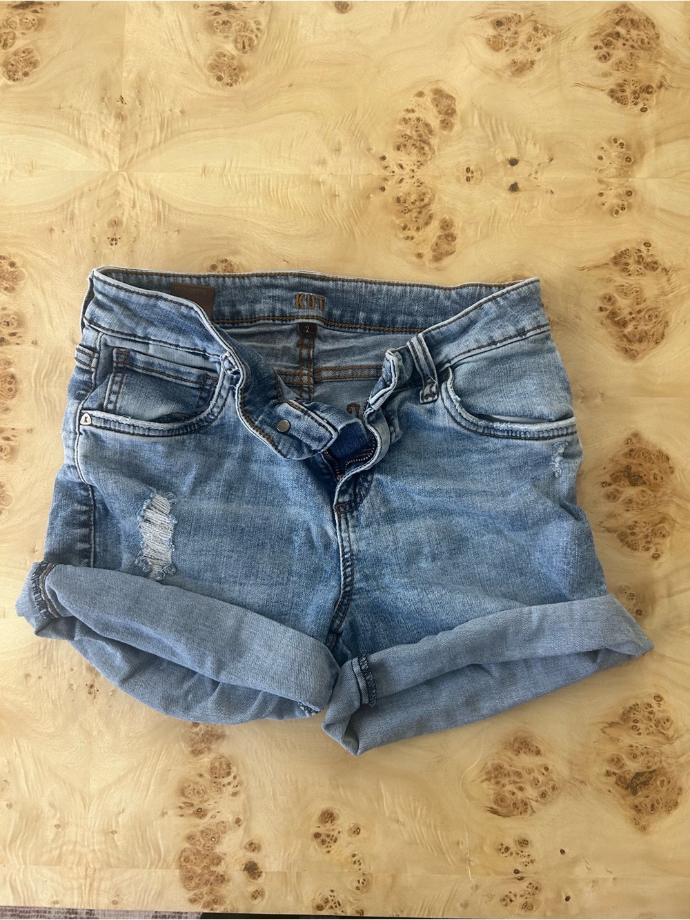 Kut from the Kloth Light Blue Rolled Cuff Denim Shorts